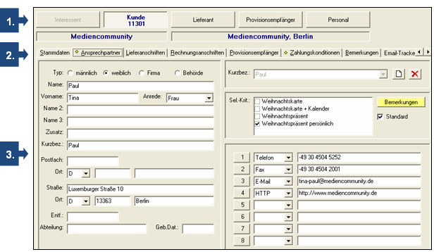 Adress-Stammdaten in Prinance