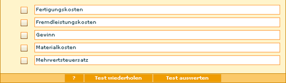 Screenshot Ermittlung der Herstellkosten